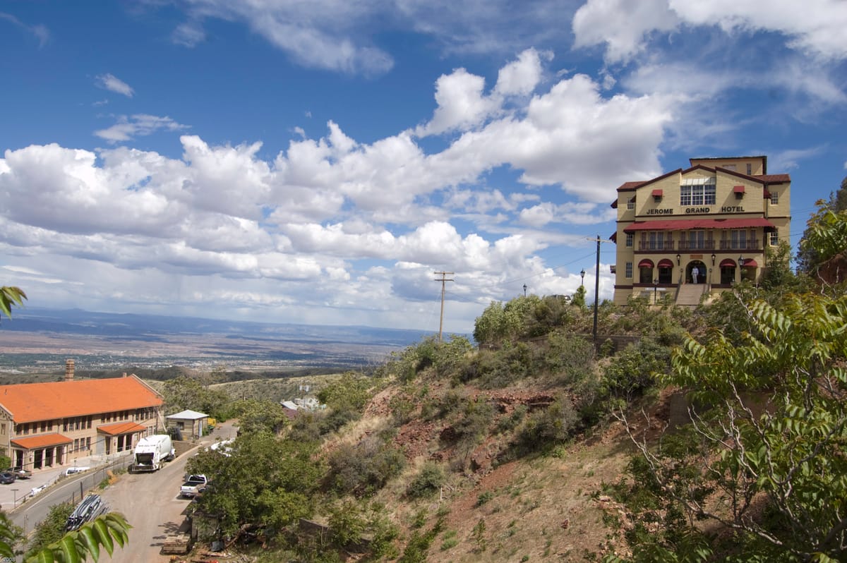 The Jerome Grand Hotel sits lonely atop the hill, once a hospital