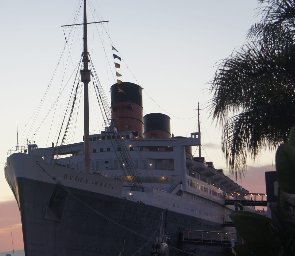 The RMS Queen Mary, reportedly haunted sits moored in long Beach, California